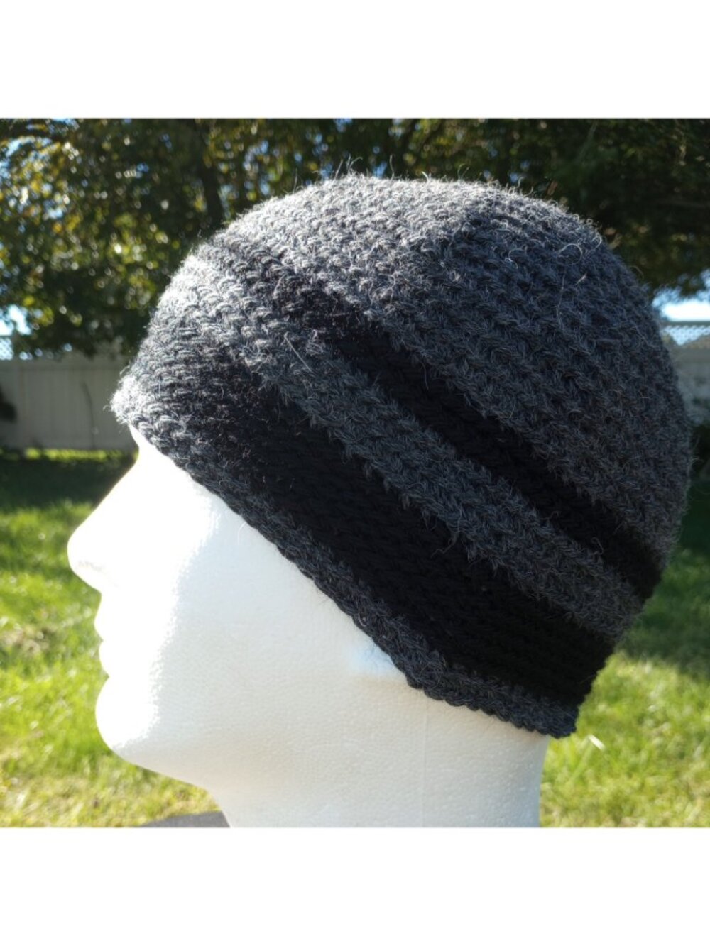 Men's Beanie Alpaca Hat Handmade Wool Cap Crochet Slouch Hiking Skiing Gray - Picture 2 of 12